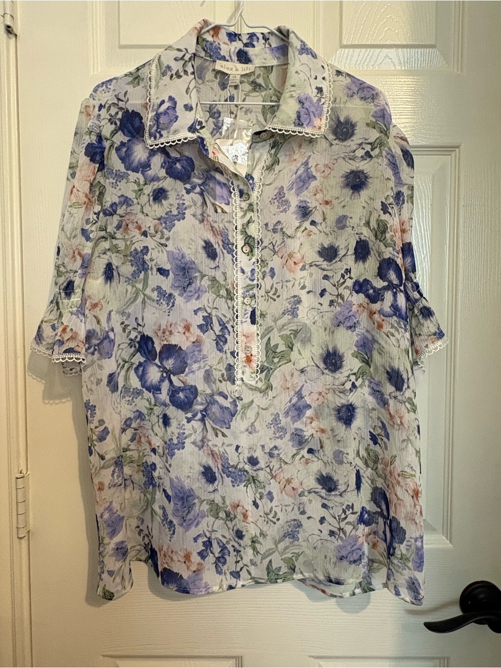 Alex & lili short sleeve collared boxy blouse 1X nwt